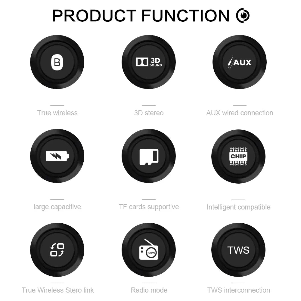 Wireless Bluetooth Speaker with Stereo Sound Extended Bass TWS Bluetooth 5 0 TF Card USB AUX Audio Input