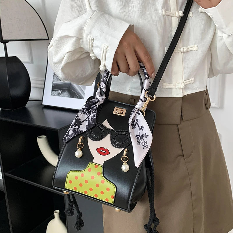 2024 Brand Beauty Glasses Handbags for Women High Quality PU Shoulder Bag Cute Scarf Purses and Crossbody Bag
