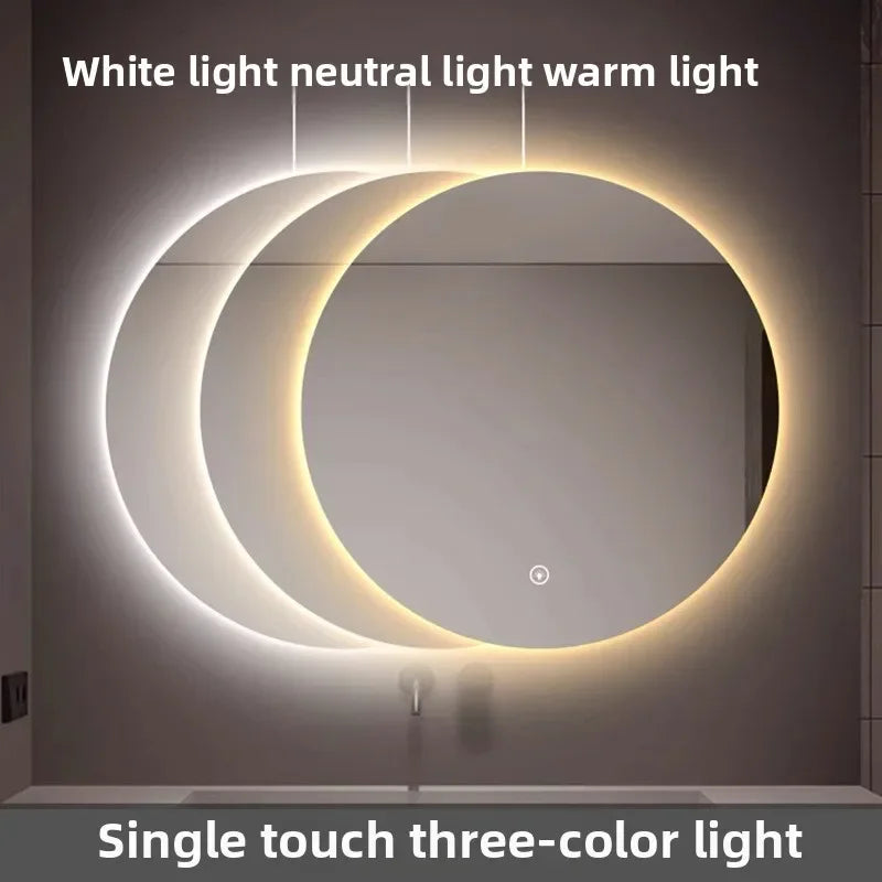 Mirror Round Mirror Wall-mounted Smart Bathroom Mirror LED Touch Screen High Definition Anti-fog Luminous Wall-mounted
