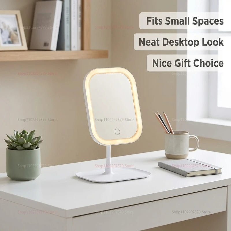 LED Intelligent Makeup Mirror with Light Folding Vanity Mirror for Women Bedroom Dorm Room Desk Beauty Mirror Gift