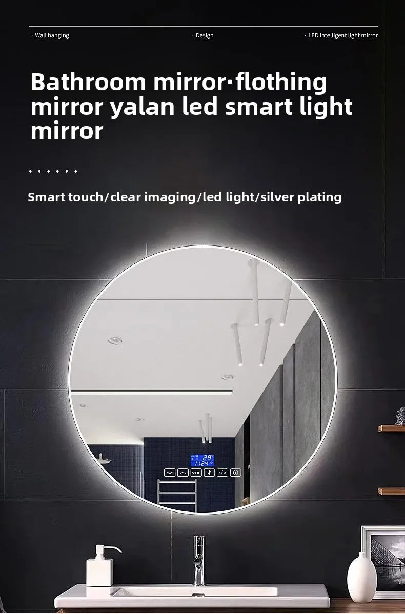 Mirror Round Mirror Wall-mounted Smart Bathroom Mirror LED Touch Screen High Definition Anti-fog Luminous Wall-mounted