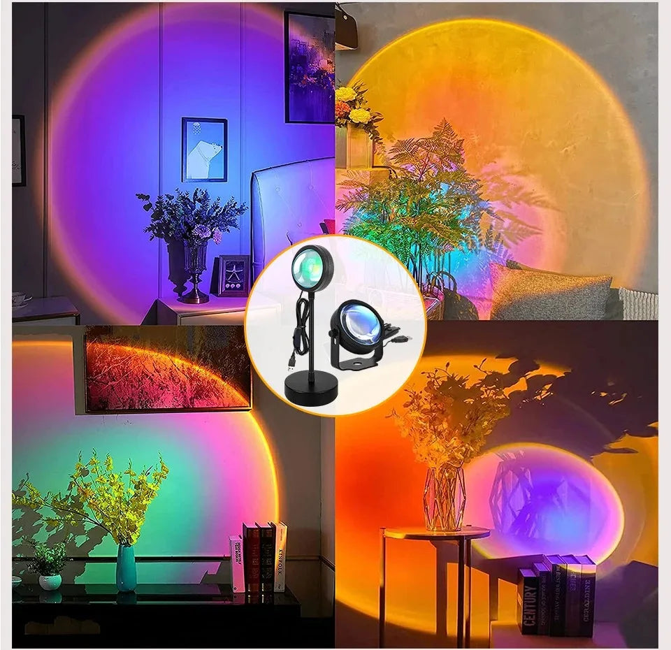 Smart LED Sunset Projector Lamp RGB Dimmable Atmosphere Light Tuya WiFi & IR Remote Control Ambient Lighting for Photography