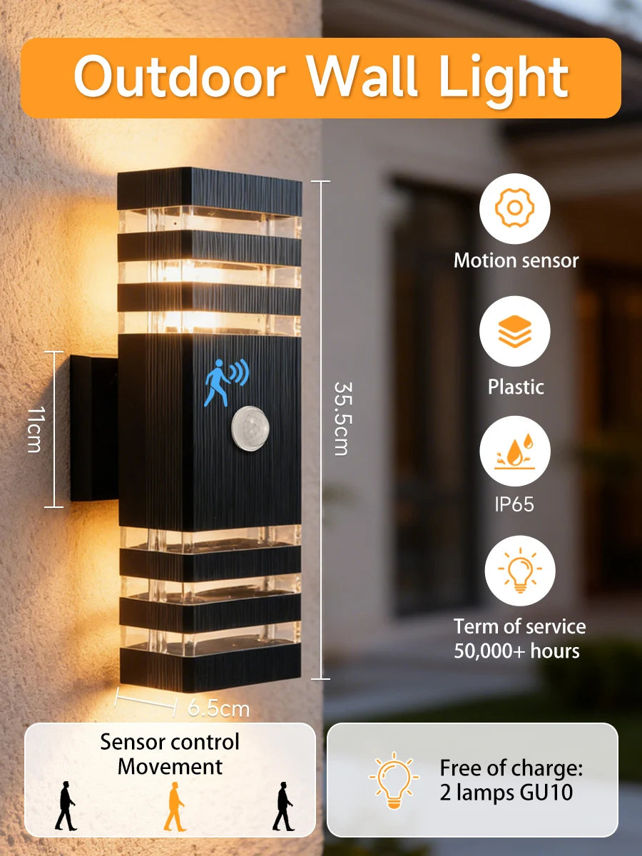 Smart Outdoor Wall Light Waterproof LED Wall Lamps Motion Sensing Porch Lights Exterior Sconce Lamps For Balcony Garden Backyard