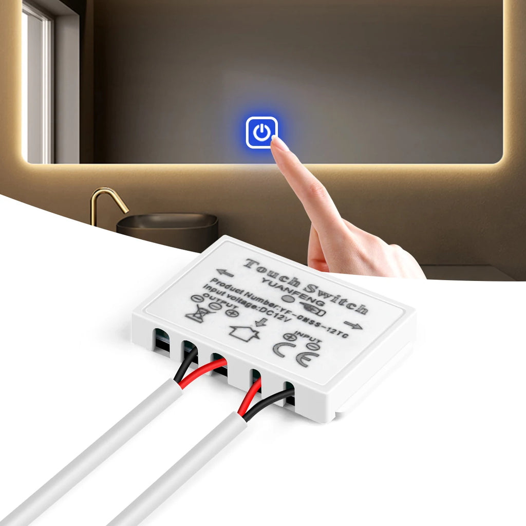 Dimmable Home Lighting Touch Switch 12V Bathroom Smart Mirror Touch Sensor Control Switch  CCT Adjustable Work With 1-5mm Glass