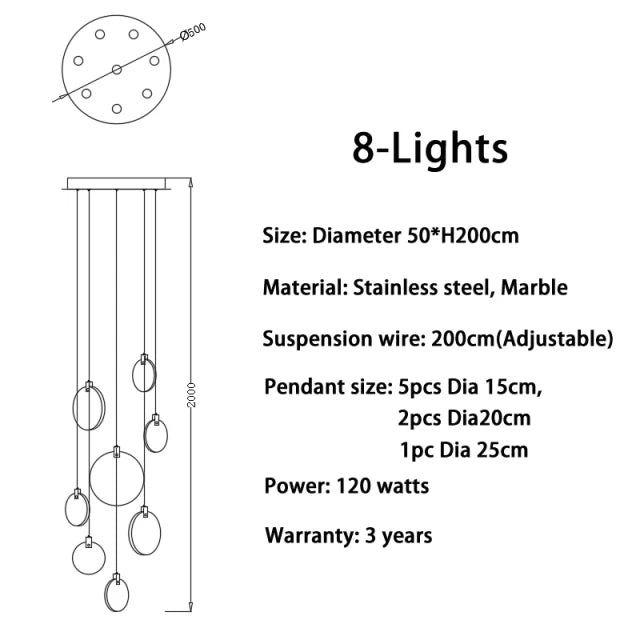 Modern Decorative Lighting Attic Lobby LED Chandelier Luxury Living Room Staircase Marble Pendant Light Villa Ceiling Chandelier