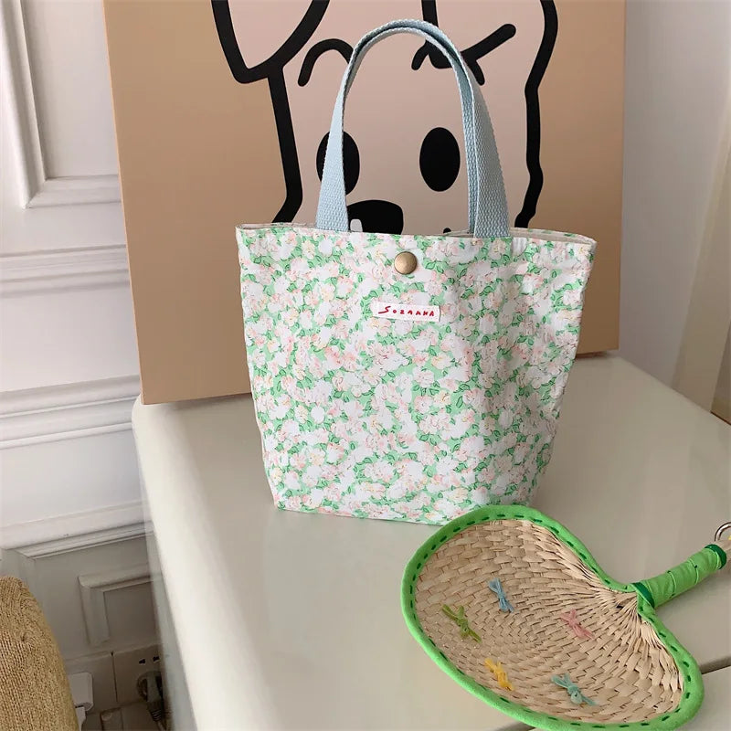 Women's Beauty Flower Canvas Bag Outside Shopping Toiletry Phone Oagnzier Storage Bags Korean Cloth Handbags Lunch Box Bento Bag