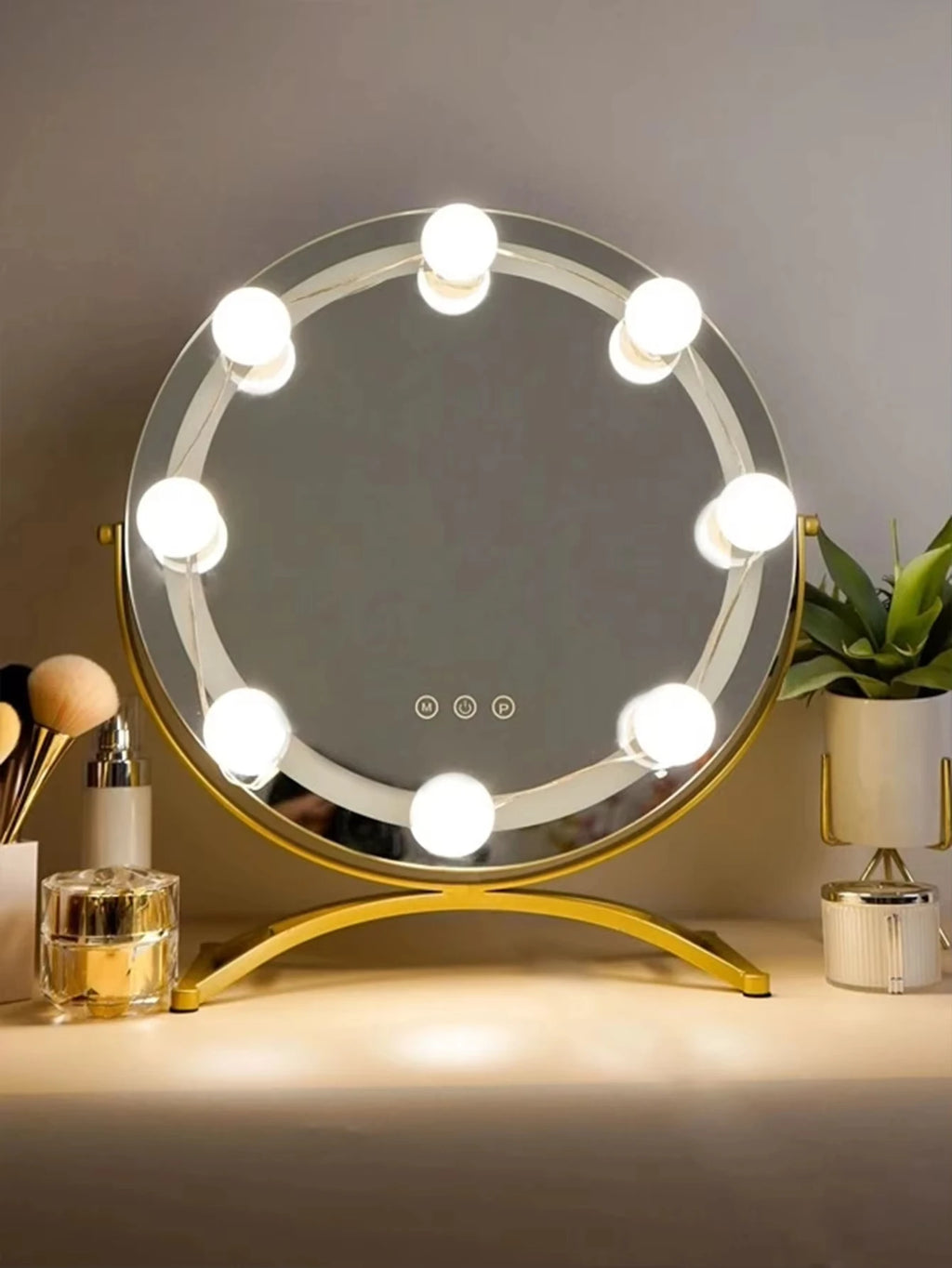 LED Mirror Makeup Mirror w/Lights,Detachable 10LED Bulbs,3 Color Dimmable Vanity Light,Touch Control,USB Powered,Dressing Table