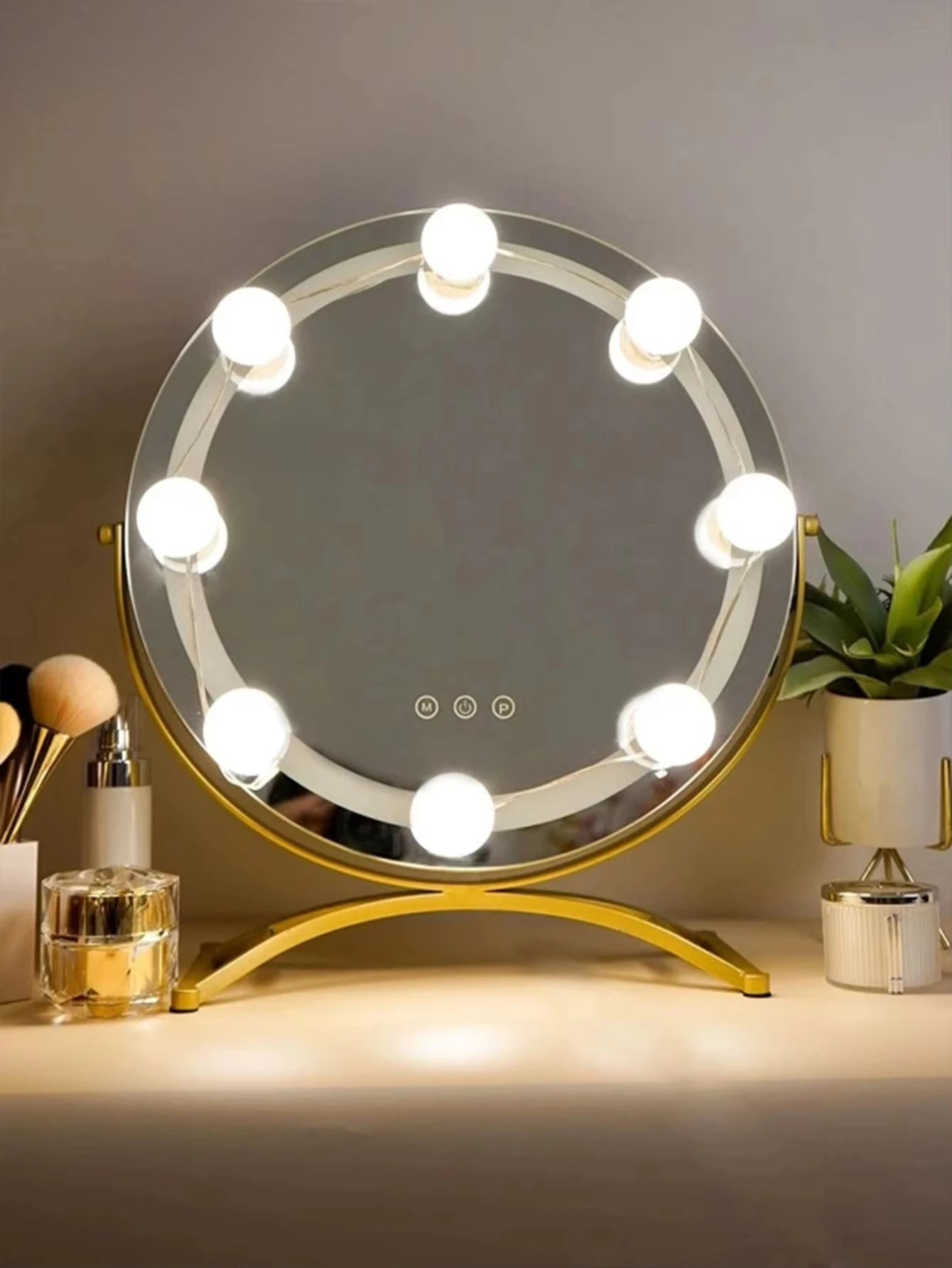 LED Mirror Makeup Mirror w/Lights,Detachable 10LED Bulbs,3 Color Dimmable Vanity Light,Touch Control,USB Powered,Dressing Table