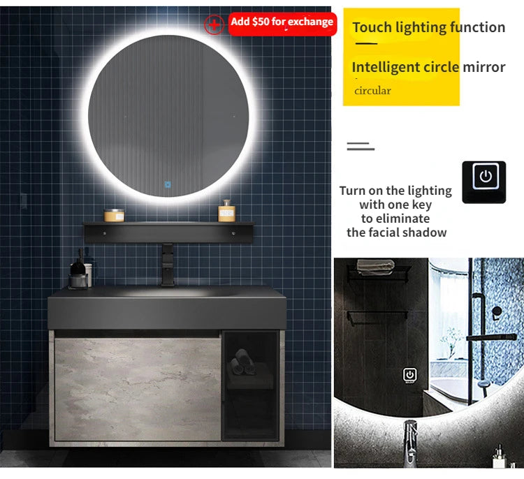 Modern Bathroom Cabinet Smart Mirror Cabinet Rock Integrated Washbasin Bathroom Vanity Cabinets with Sink Bathroom Furniture