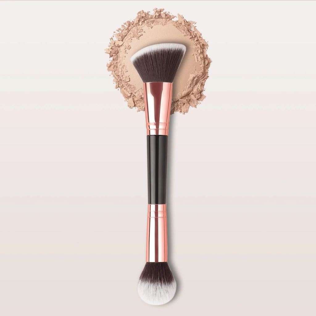 Single Dual-Ended Beauty Brush, Round Blending Brush + Angled Blush Brush Soft Bristle Makeup Tool
