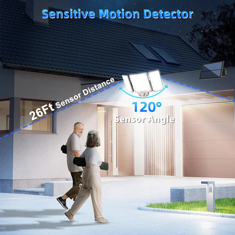 Solar Motion Sensor Lights with Remote,Outdoor Security Flood lights 3 Heads,3 Lighting Modes for Garden Camping 280 Leds-280LED