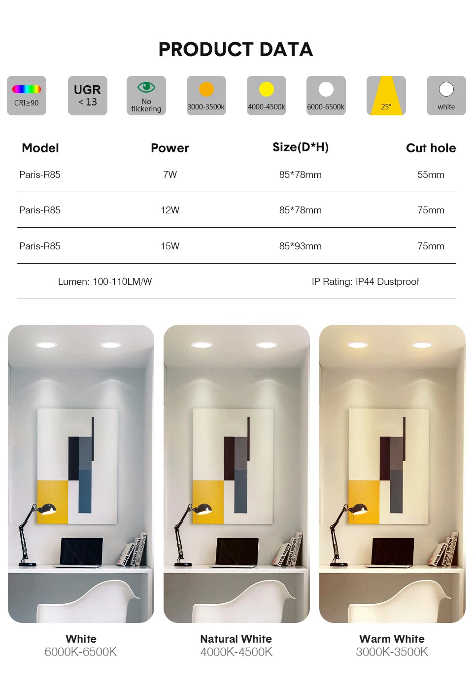 Anti-glare LED Recessed Downlights Dimmable 7W 12W 15W LED Ceiling Spotlight Single Downlight 220V Indoor Lighting Fixture