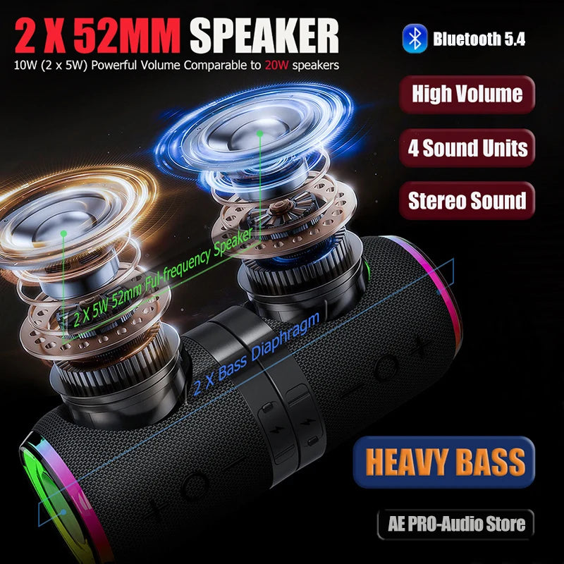 Portable Bluetooth Speaker TWS Stereo Dual Speaker High Volume Wireless Split Speaker Outdoor Waterproof Heavy Bass Speaker