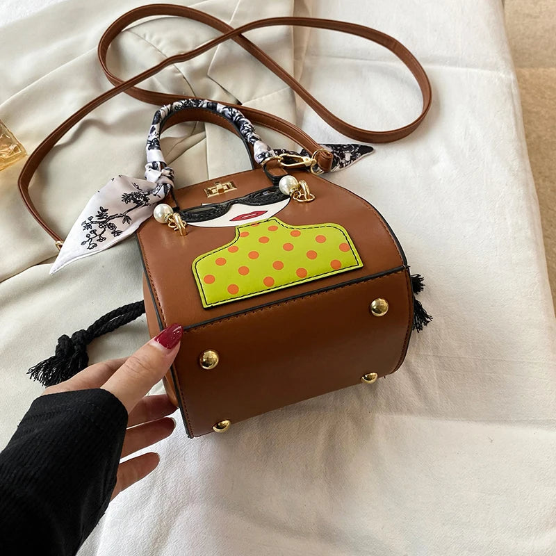 2024 Brand Beauty Glasses Handbags for Women High Quality PU Shoulder Bag Cute Scarf Purses and Crossbody Bag