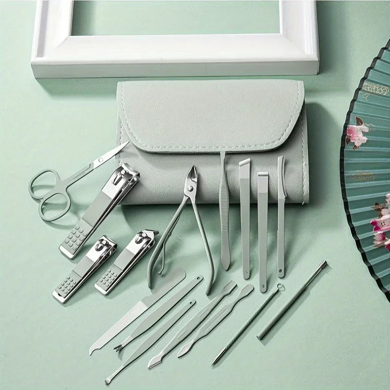 16pcs Professional Nail Care Kit with Travel Case - Manicure & Pedicure Set including Nail Clippers And Cuticle Nippers