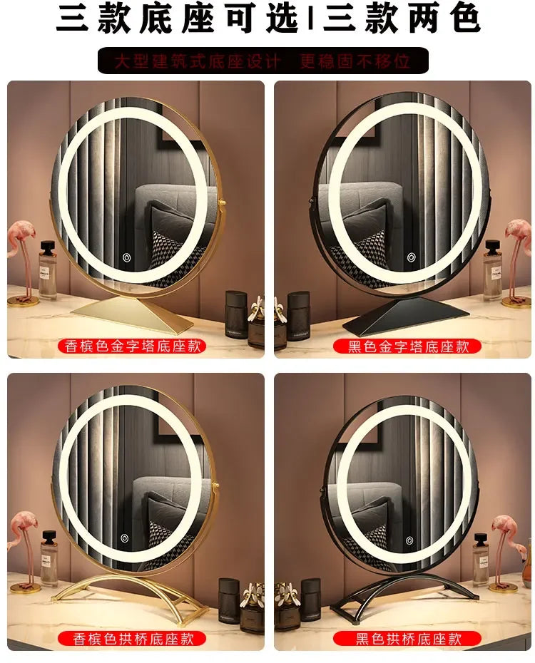 Smart Vanity Mirror with Lights Desktop Makeup Mirror with Charging Portable Rotating Dressing Mirror for Bedroom and Dorm