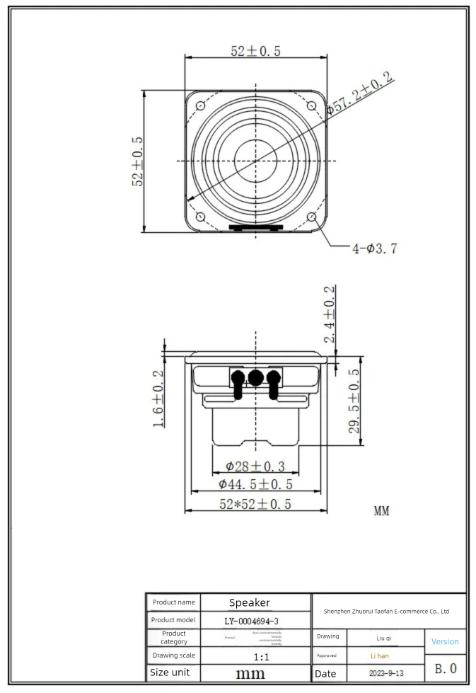 Bluetooth Speaker 2in Square Shaped, Rubber-Edged, 20-Core, 4Ω, 10W, Neodymium Iron Boron Internal Dual Magnet, IPX5 Waterproof