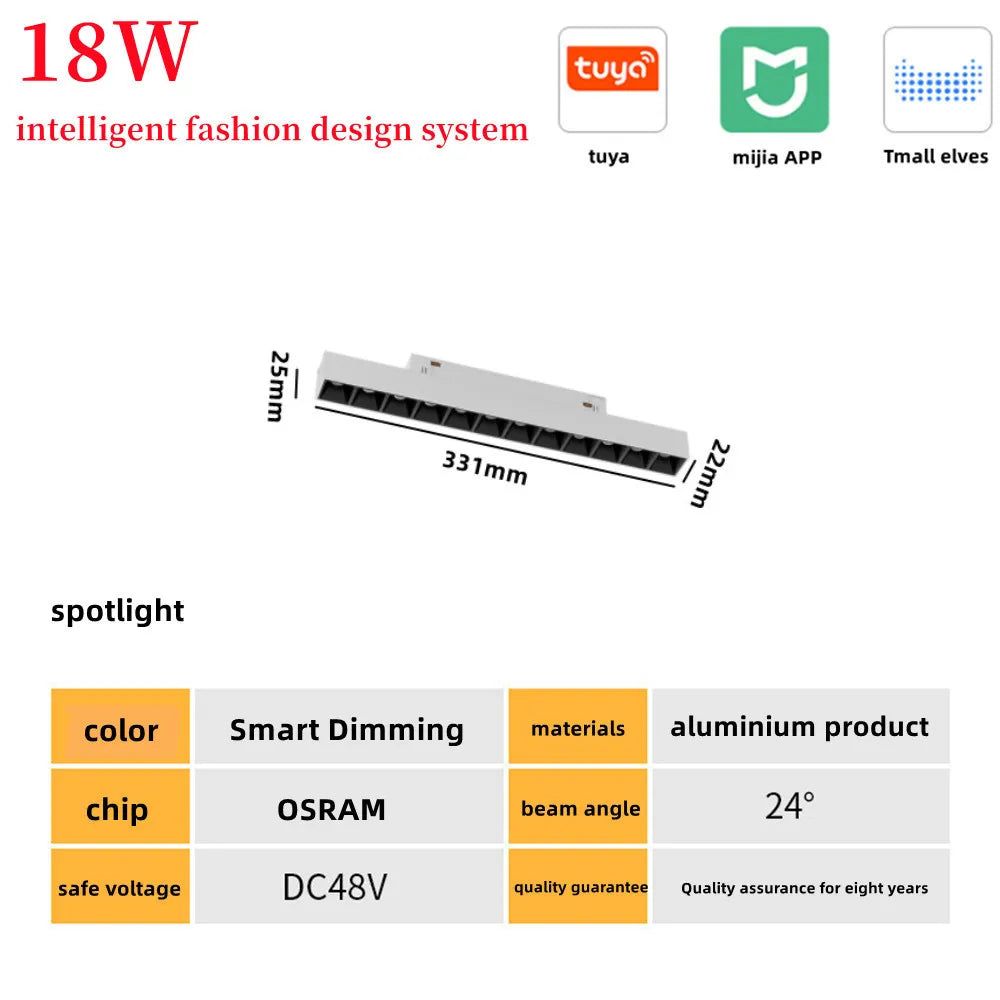 New White Tuya Smart LED Track Light Embedded Masterless Lighting lamp Living Room Light Voice Control Magnetic Track Light
