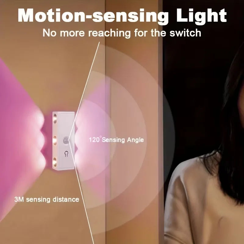 Smart Magnetic LED Wall Lamp with Motion Sensor Night Light 3 Color/Multicolor USB-Powered for Bedroom Living Office Wardrobe