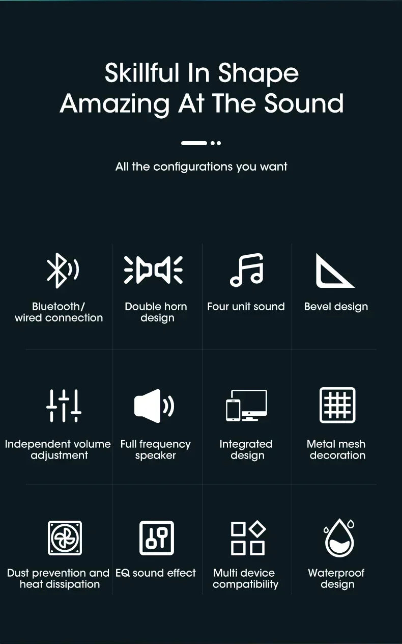 Bluetooth Computer Soundbar Speaker With Dual Speakers Powerful Bass Wired/Wireless Connection For PC Laptop Desktop