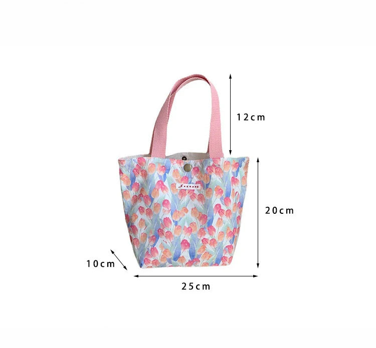 Women's Beauty Flower Canvas Bag Outside Shopping Toiletry Phone Oagnzier Storage Bags Korean Cloth Handbags Lunch Box Bento Bag