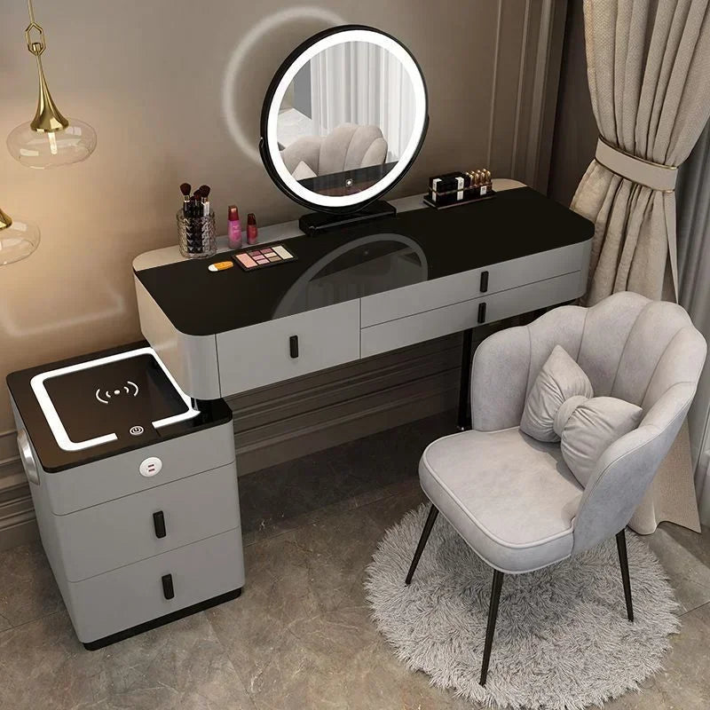 #Smart Bedroom Furniture Modern Simple Multi-functional Solid Wood Dressing Makeup Vanity Table With Wireless Charging