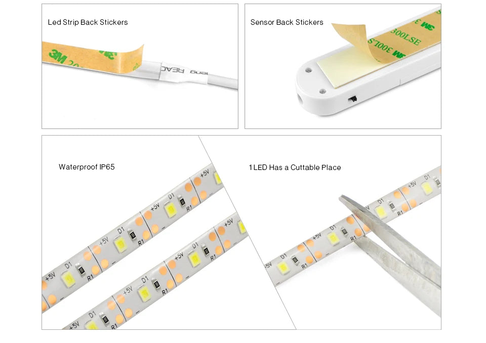 Wireless PIR Motion Sensor LED Strip Light for Cabinet under Bed Stairs Closet - Battery Powered Night Security Smart Lamp