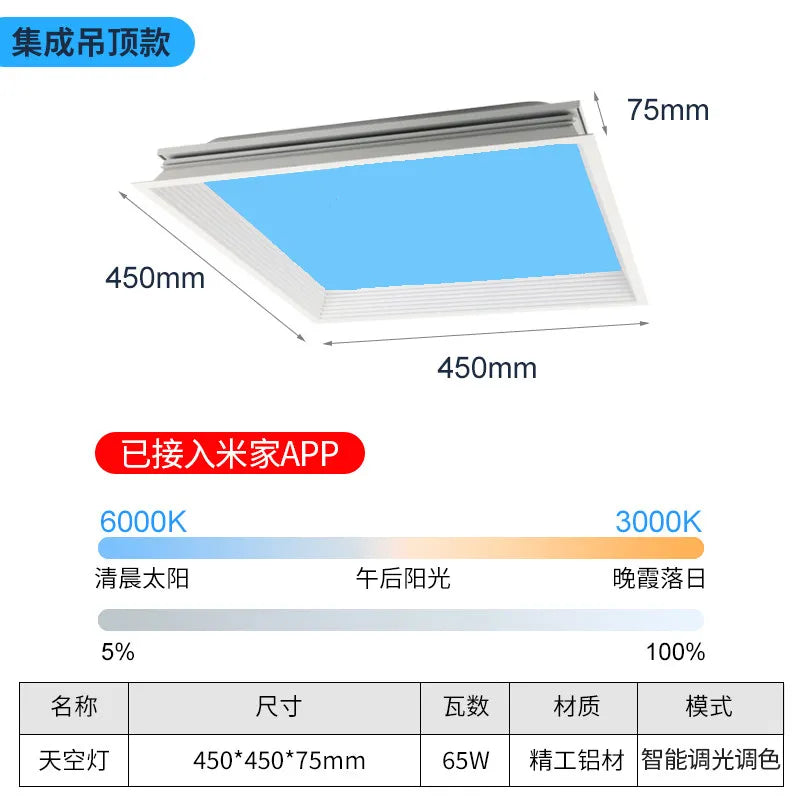 Modern Smart Integrated LED Ceiling Light Sky Blue Clouds Effect Daylight Simulation for Kitchen Home Lighting Room Decor