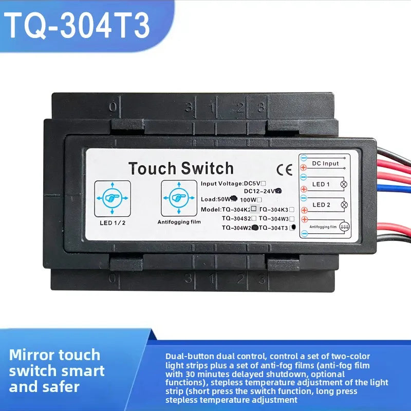 TQ-304 Smart Bathroom Mirror Light Touch Switch, 12V/24V Auto-Dimming Glass Sensor Module (LED Accessories)