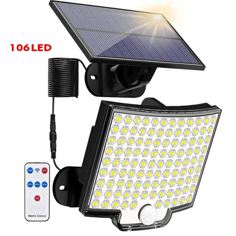 Solar Motion Sensor Lights with Remote,Outdoor Security Flood lights 3 Heads,3 Lighting Modes for Garden Camping 280 Leds-280LED