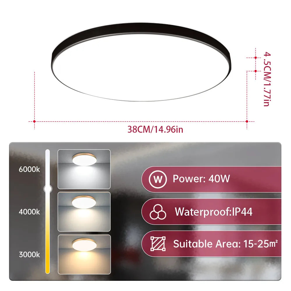 LED Ceiling Lights for bathroom IP44 Waterproof Indoor Kitchen Light AC165-265V 18W/30W/40W Bedroom Ceiling Lamp For Home Panel