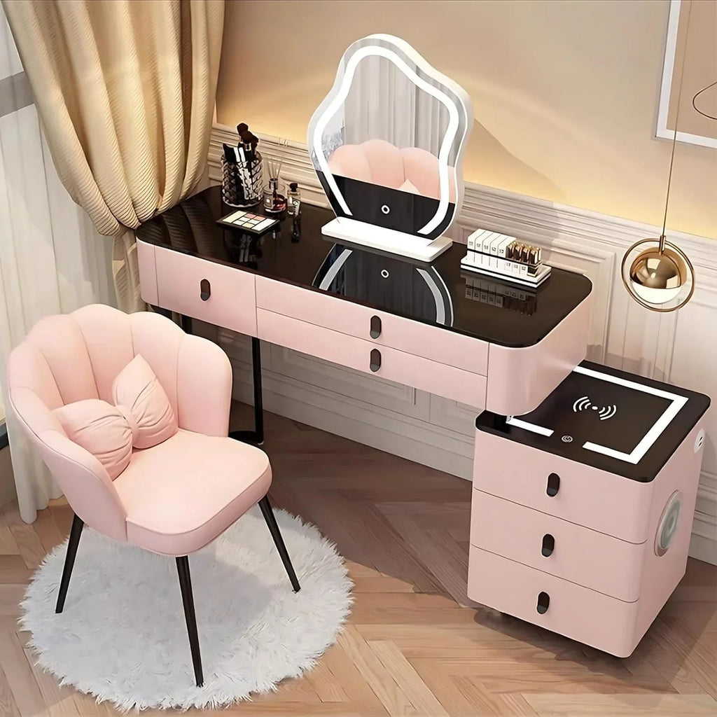 #Smart Bedroom Furniture Modern Simple Multi-functional Solid Wood Dressing Makeup Vanity Table With Wireless Charging