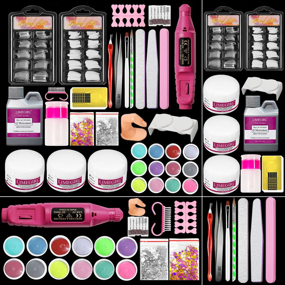 Nail Kit Set Professional Acrylic, 12 Glitter Acrylic Powder Kit Nail Art Tips, DIY Nail Art Tool Nail Supplies