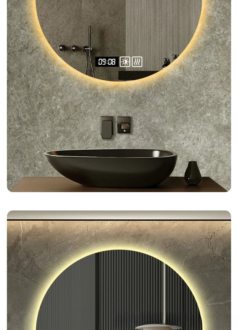 19 Inches Led Bathroom Anti-fog Luminous Makeup Sensor Wall Hanging Shower  Fashion Hotel Round Bathroom Mirror Intelligent