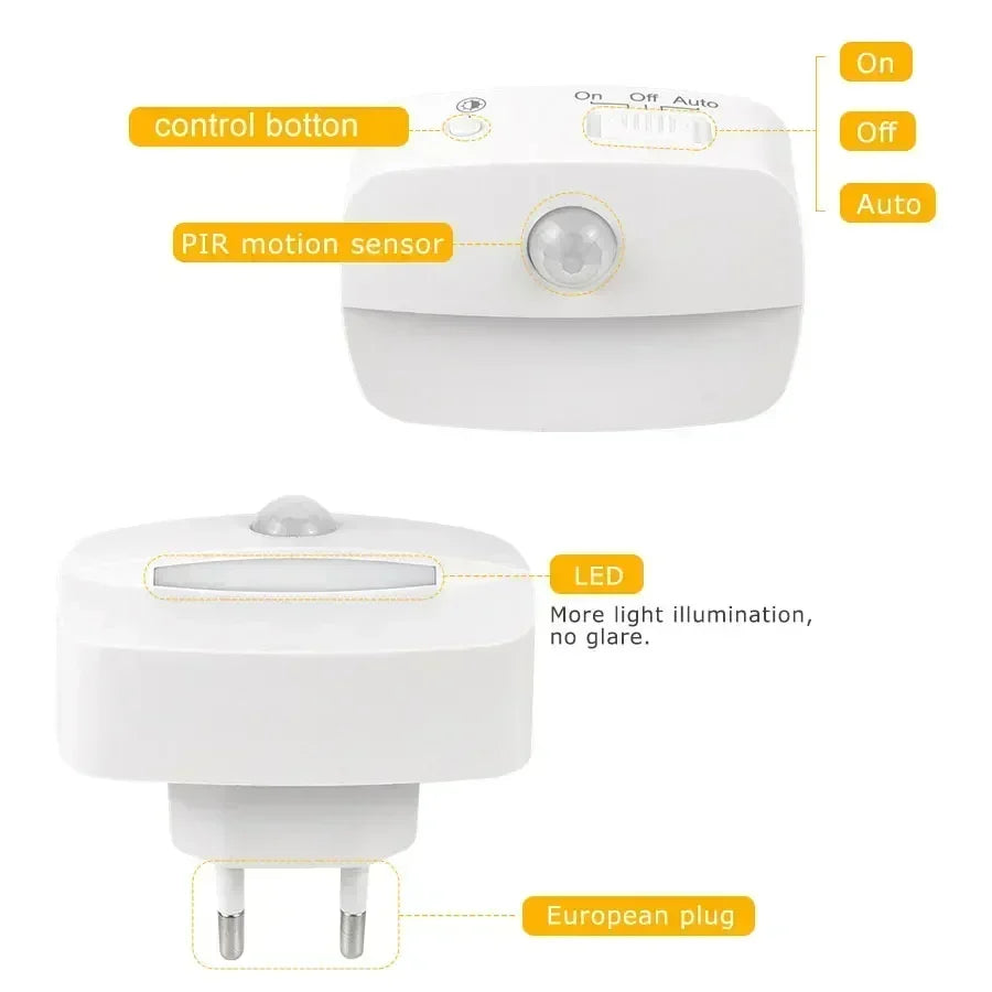 Motion Sensor LED Night Light 3 Color Temperature Plug in PIR Human Induction Lamp Bedroom WC Hallway Stair Emergency Lamp