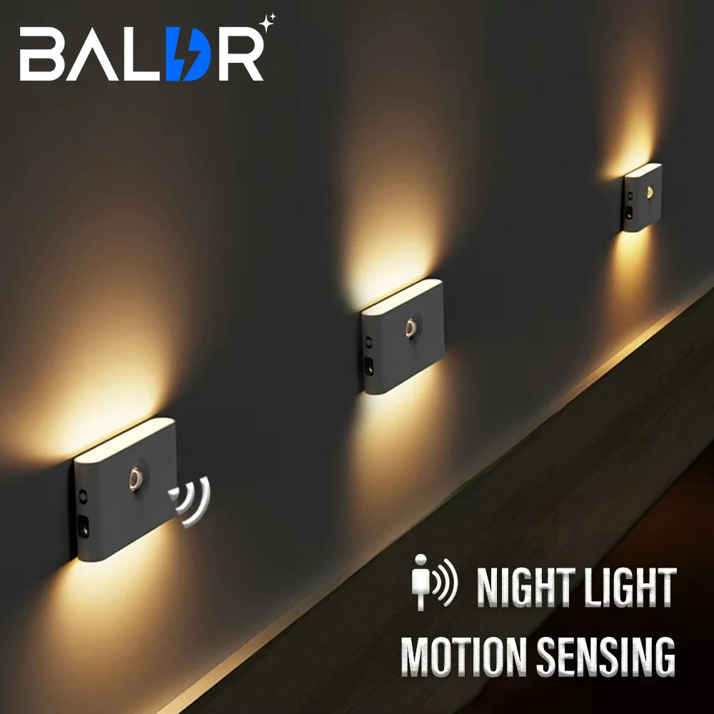 Motion Sensor LED Night Light Rechargeable Human Body Induction Wall Light Bedroom Corridor Cabinet Lamp 2 Sides Luminescence