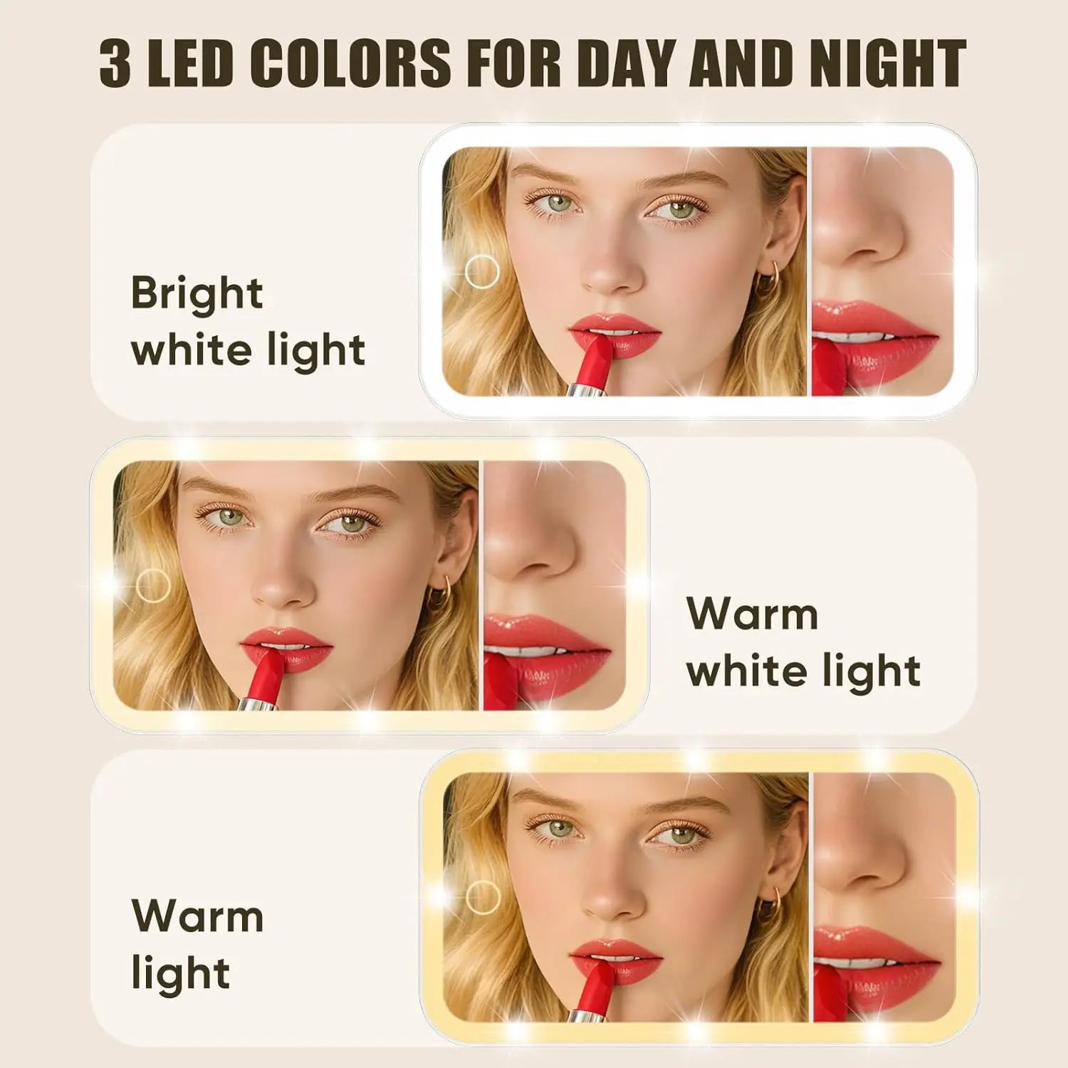 Car Vanity Makeup Mirror with Lights, Dimmable Touch Control LED Cosmetic Mirror with 5X Magnification, 3 Light Modes Looking