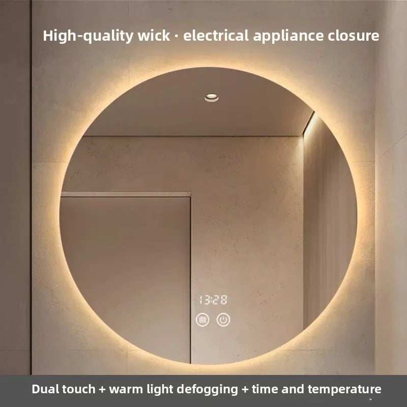 Mirror Round Mirror Wall-mounted Smart Bathroom Mirror LED Touch Screen High Definition Anti-fog Luminous Wall-mounted