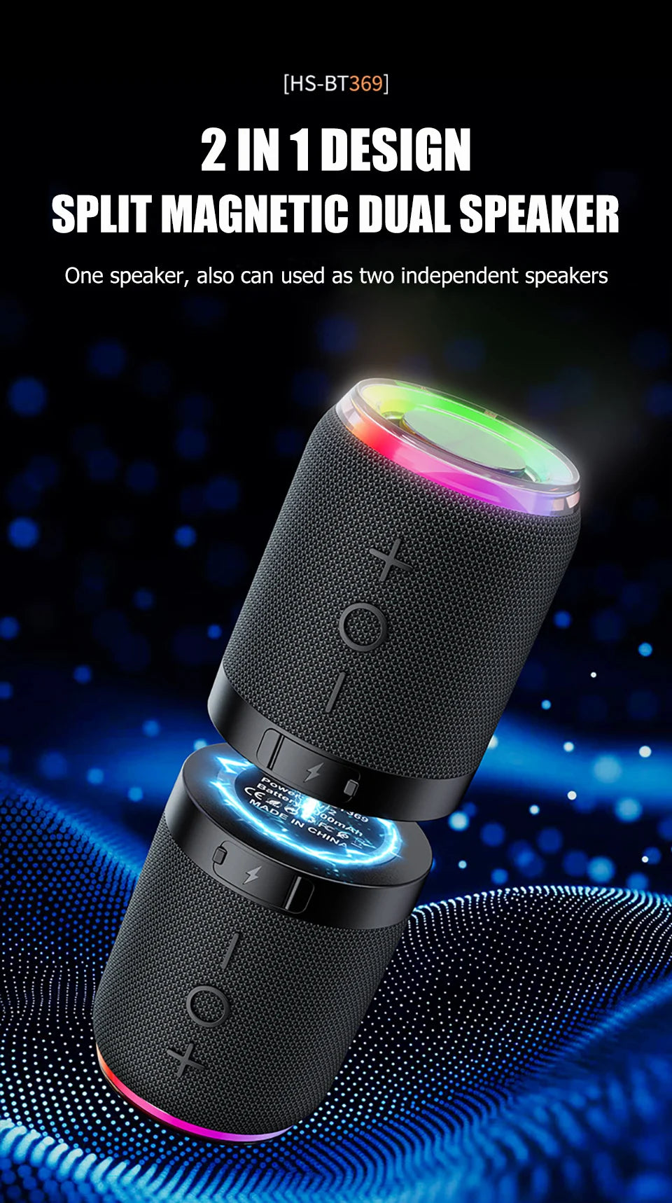 Portable Bluetooth Speaker TWS Stereo Dual Speaker High Volume Wireless Split Speaker Outdoor Waterproof Heavy Bass Speaker