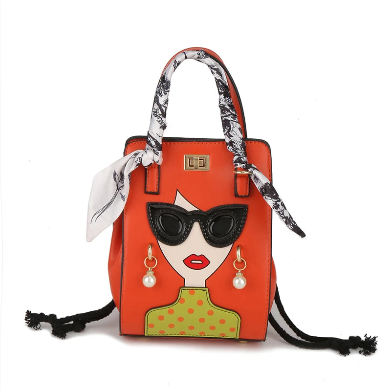 2024 Brand Beauty Glasses Handbags for Women High Quality PU Shoulder Bag Cute Scarf Purses and Crossbody Bag