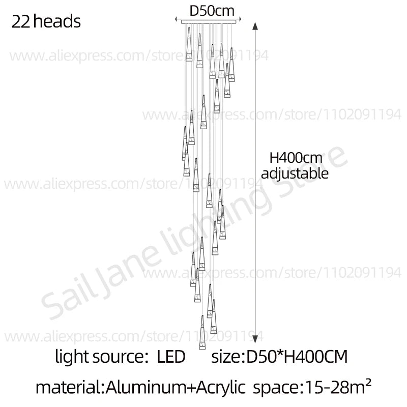 LED Attic Chandelier Villa Indoor Lighting Ceiling Pendant Modern Living Room Decorative Lamp Nordic Glossy Staircase Chandelier