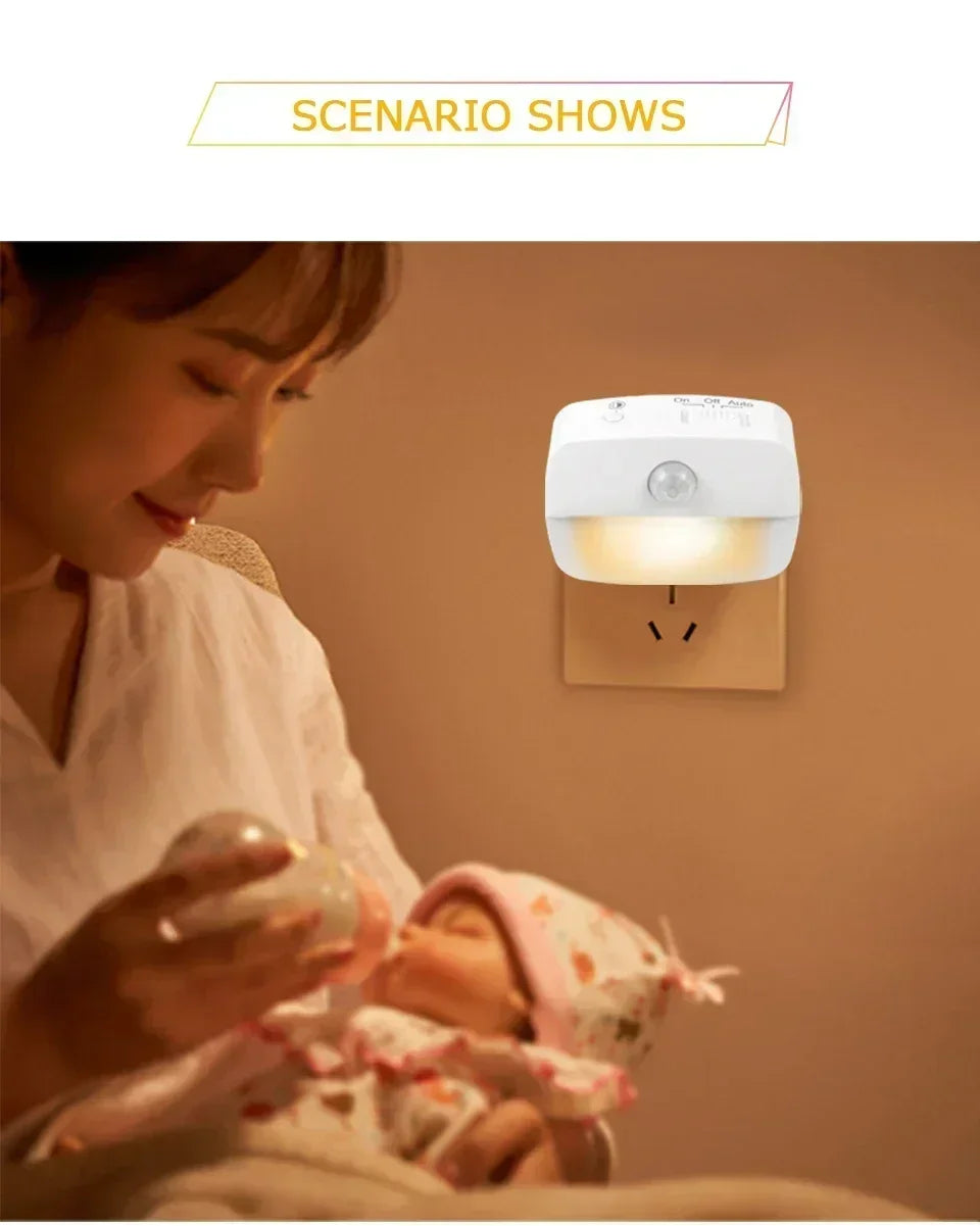 Motion Sensor LED Night Light 3 Color Temperature Plug in PIR Human Induction Lamp Bedroom WC Hallway Stair Emergency Lamp