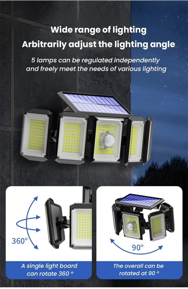 Solar Motion Sensor Lights Outdoor IP65 Waterproof Outdoor Wall Lamp Adjustable Wide Angle Solar GardenSecurity Lighting