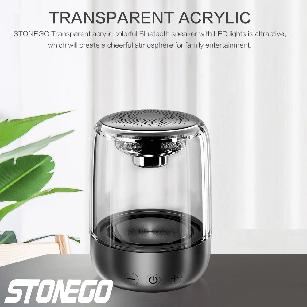 True Wireless Bluetooth 5.0 Speakers Transparent Design Breathing LED Light TWS Bluetooth Speaker TF Card AUX Audio Input
