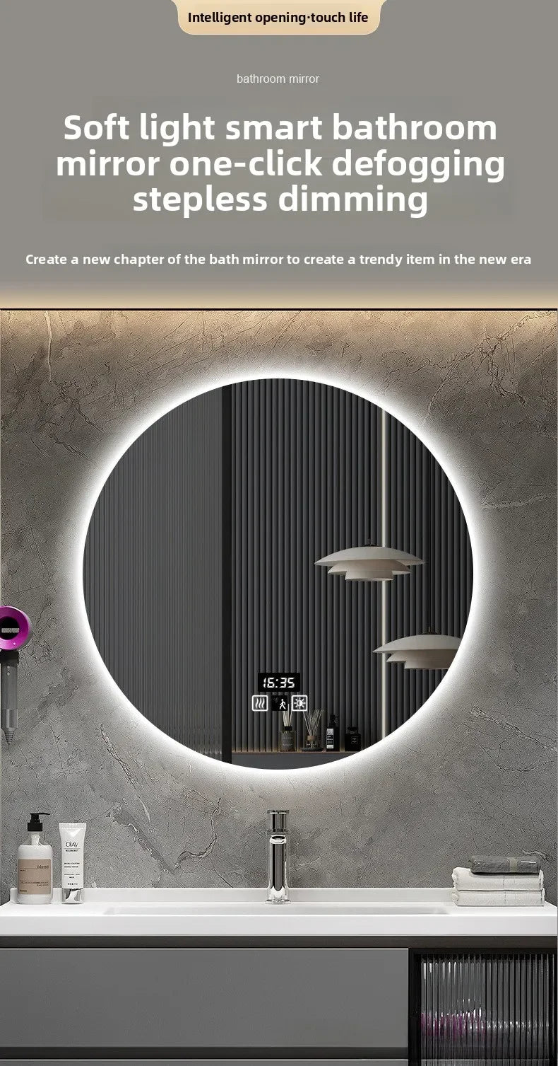 19 Inches Led Bathroom Anti-fog Luminous Makeup Sensor Wall Hanging Shower  Fashion Hotel Round Bathroom Mirror Intelligent