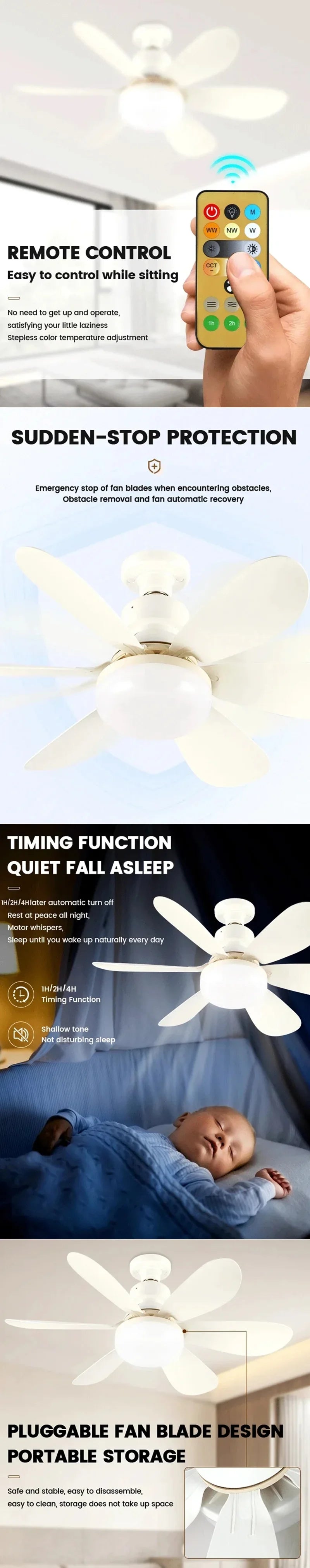 Smart 2 In 1 Ceiling Fan With Remote Control Dimming Energy-saving Lighting E27 Silence Fan Lights Bedroom Living Room Kitchen