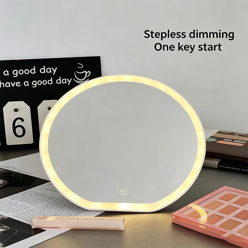 Round LED Lighted Makeup Mirror With Smart Touch Button Adjustable Brightness HD Cosmetic Vanity Mirror For Bedroom Dressing