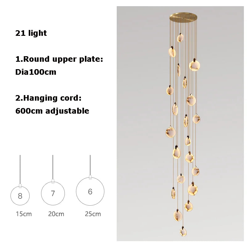 Modern Decorative Lighting Attic Lobby LED Chandelier Luxury Living Room Staircase Marble Pendant Light Villa Ceiling Chandelier