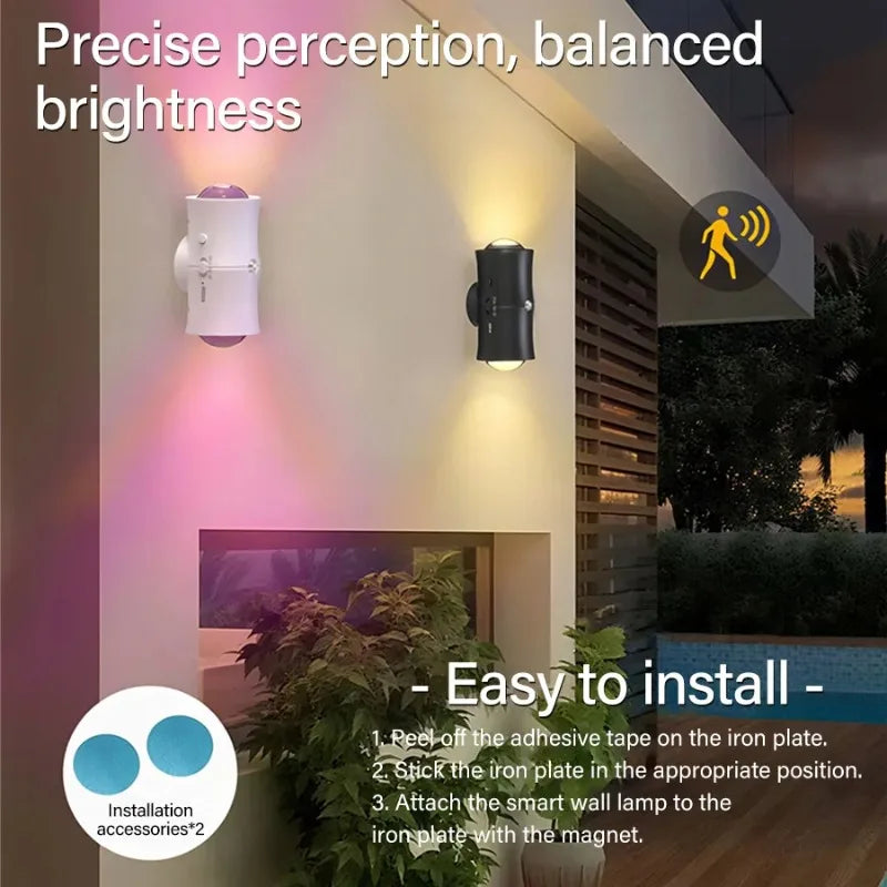 Motion Sensor LED Wall Light Tricolor RGB Rechargeable Double-head Magnetic Spotlight For Bedroom Hallway Stair Ambient Lightin