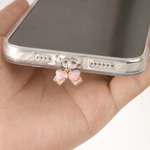 1 Exquisite Pink and White Bow-Shaped Phone Dust Plug, Gift for Couples/Family and Friends, Suitable for Iphone/Type-C Models, Phone Accessory